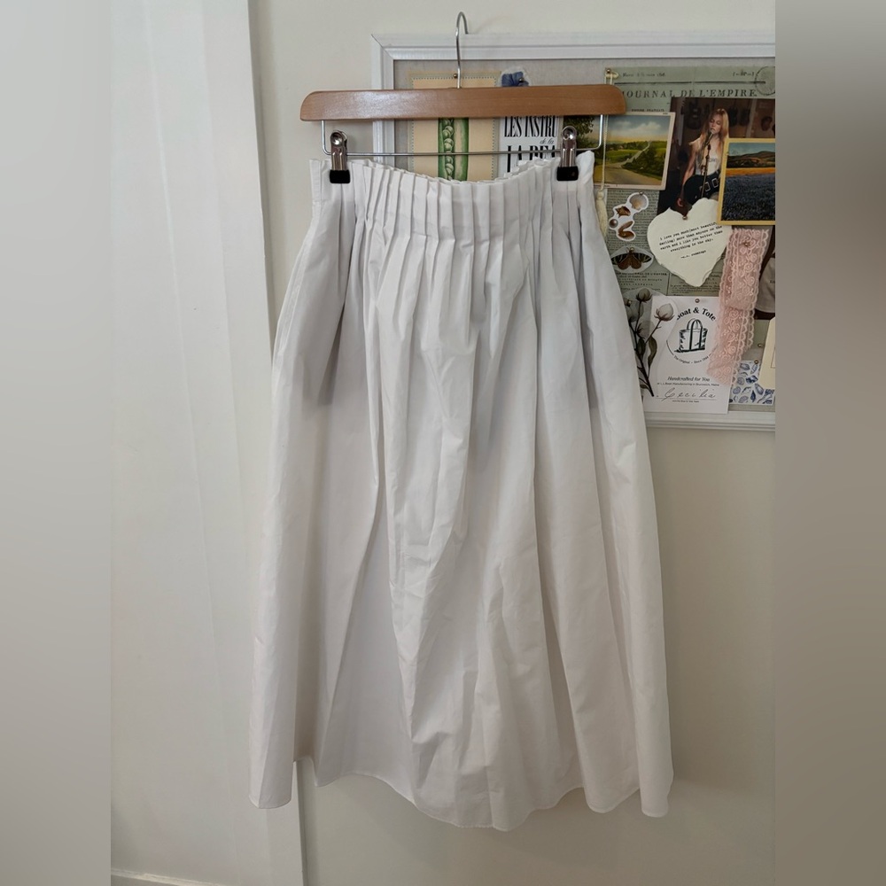 Zara White Cotton Pleated Midi Skirt